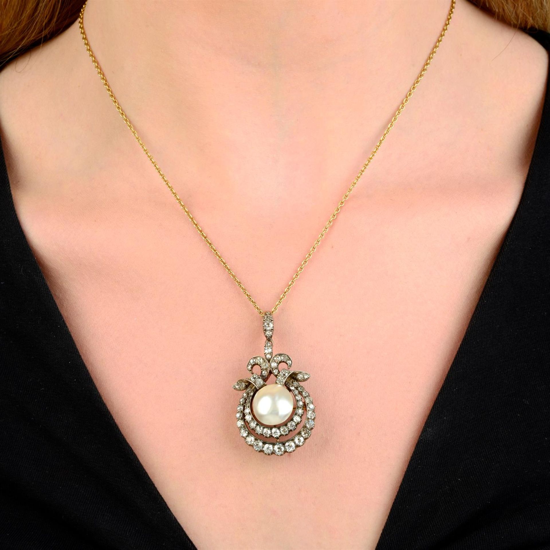 A late Victorian silver and gold, pearl and old-cut diamond pendant, with near-period 18ct gold - Image 6 of 6