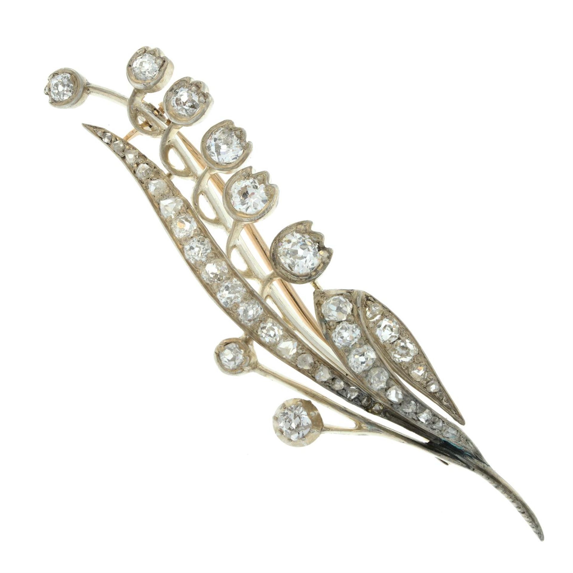 A late Victorian silver and gold old and rose-cut diamond floral Lily of the Valley brooch. - Bild 2 aus 4
