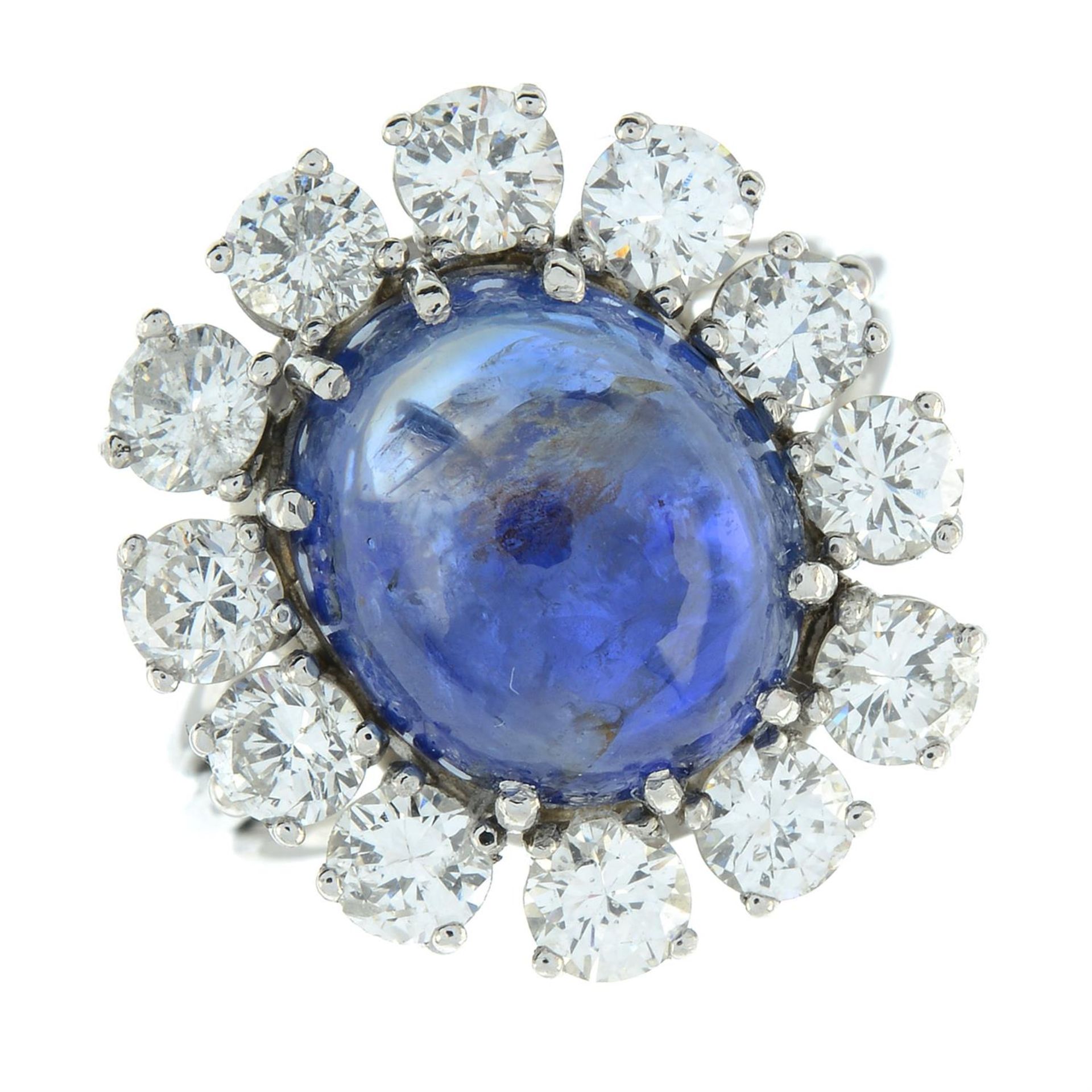 A mid 20th century gold Sri Lankan sapphire and brilliant-cut diamond cluster ring. - Image 2 of 5