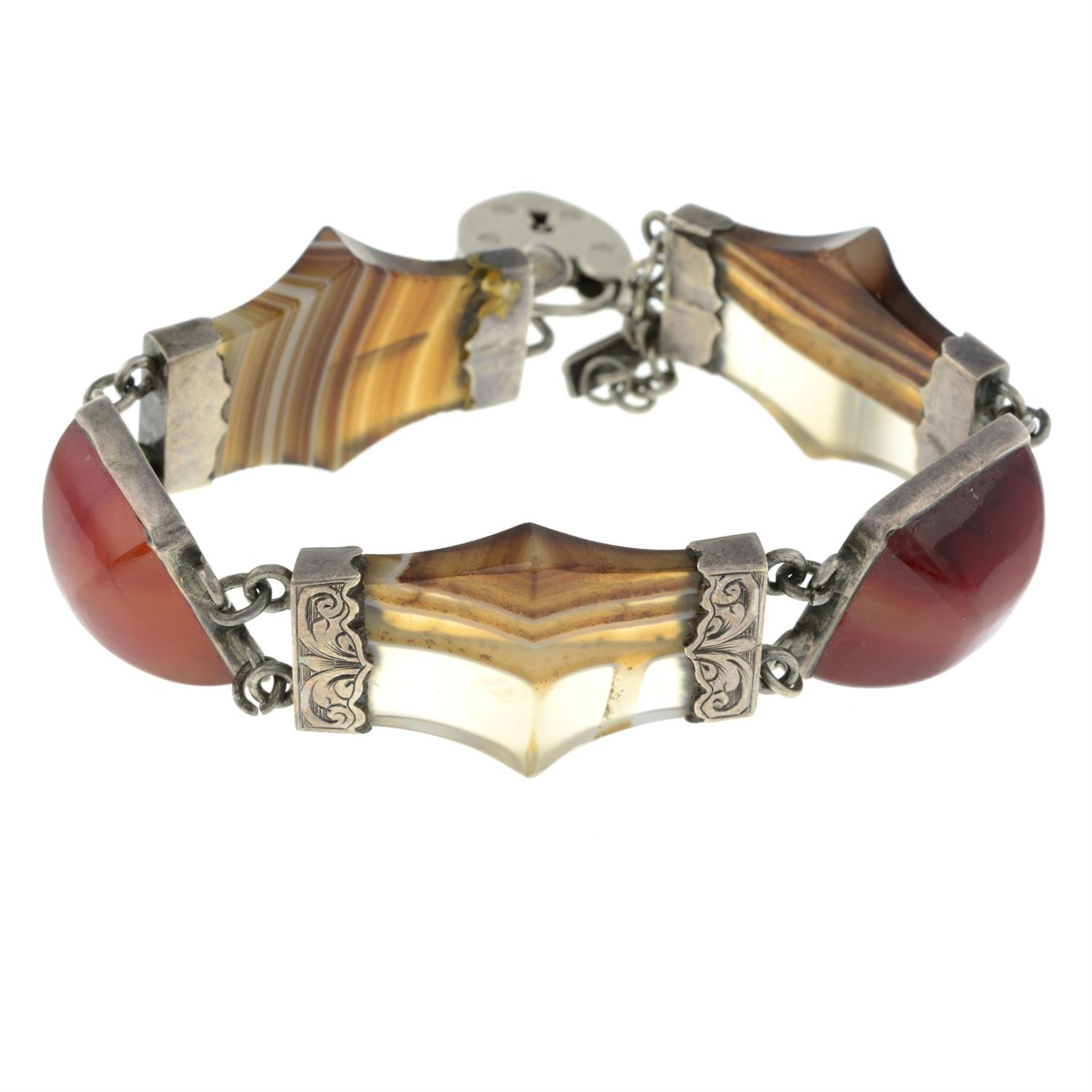 A Victorian Scottish agate bracelet, gathered at a padlock clasp. - Image 2 of 2