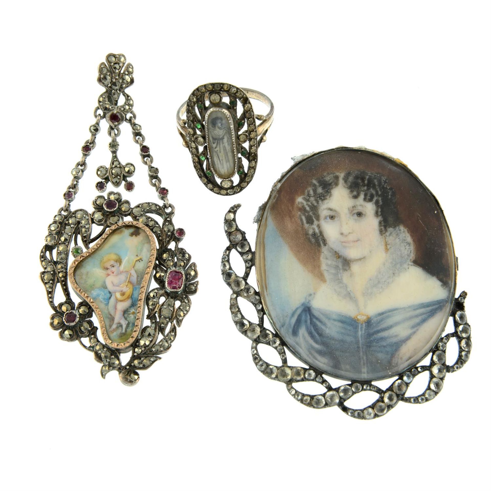 Three items of late 19th century ivory and gem-set jewellery.