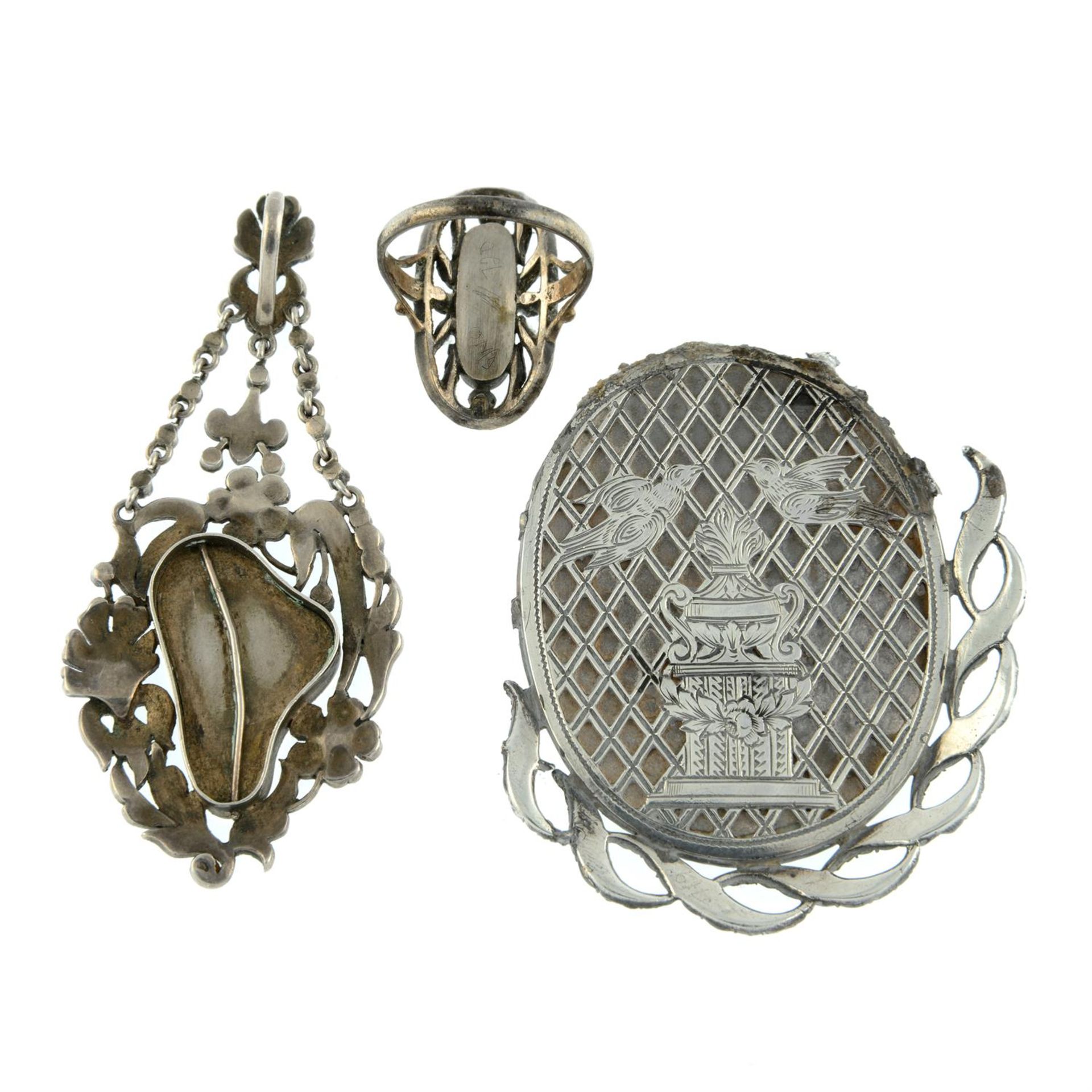 Three items of late 19th century ivory and gem-set jewellery. - Image 2 of 2