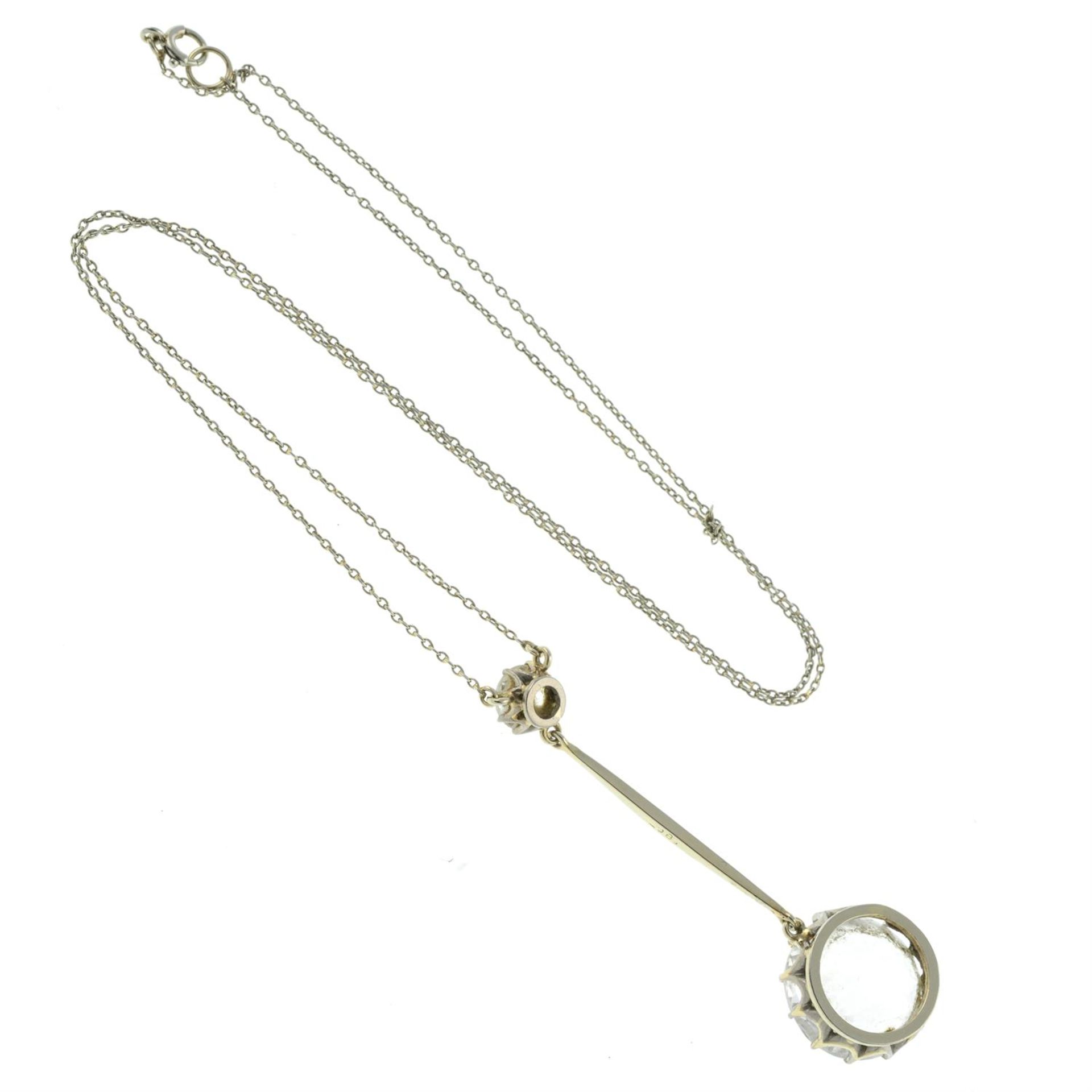 A mid 20th century 18ct gold rock crystal drop pendant, with integral chain. - Image 2 of 2