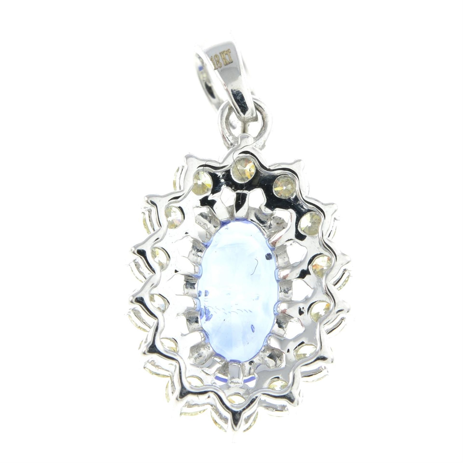 A sapphire and brilliant-cut diamond cluster pendant. - Image 2 of 3