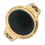 A 15ct gold bloodstone signet ring.