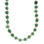 A cultured pearl and aventurine quartz single-strand necklace.