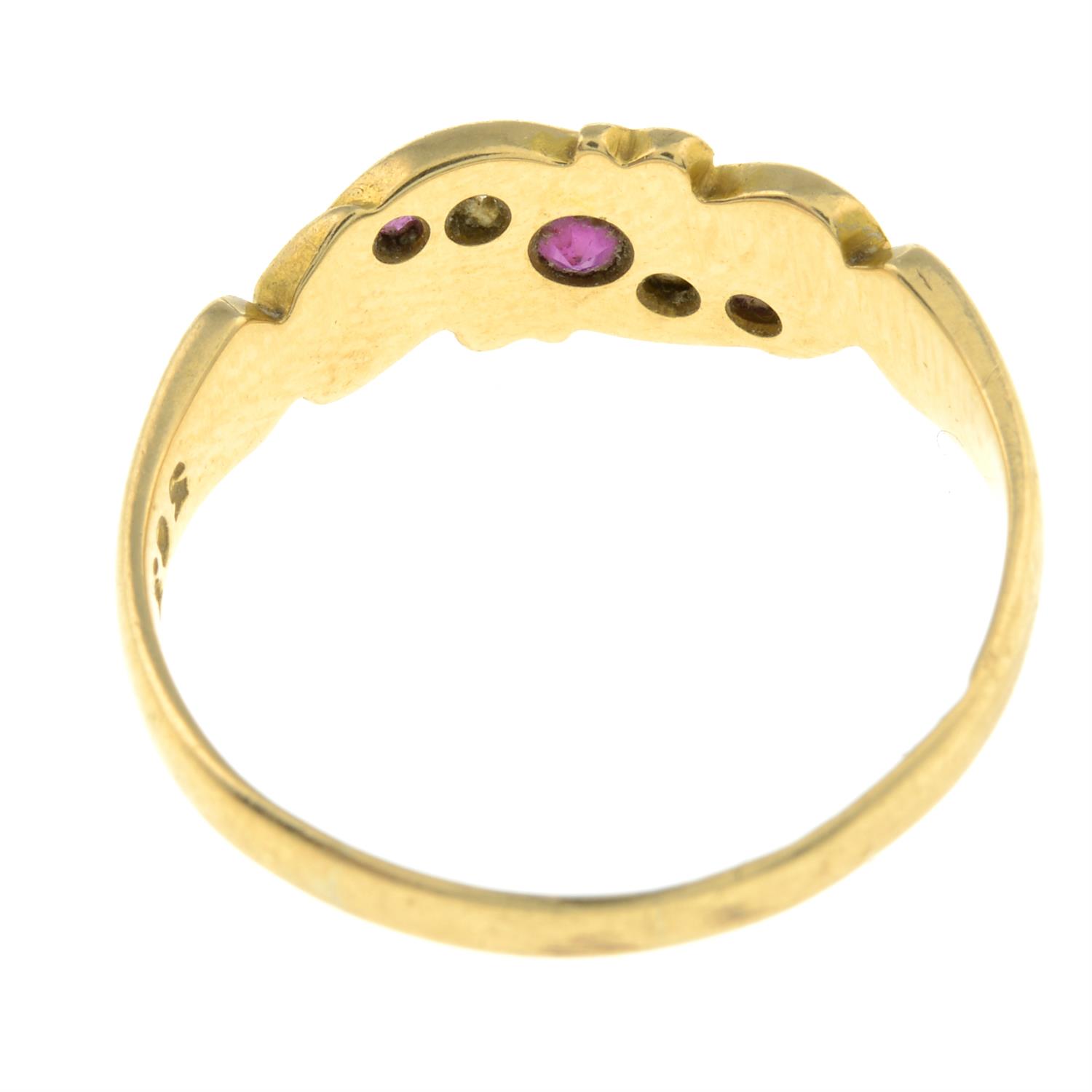 An 18ct gold ruby and old-cut diamond five-stone ring. - Image 2 of 2