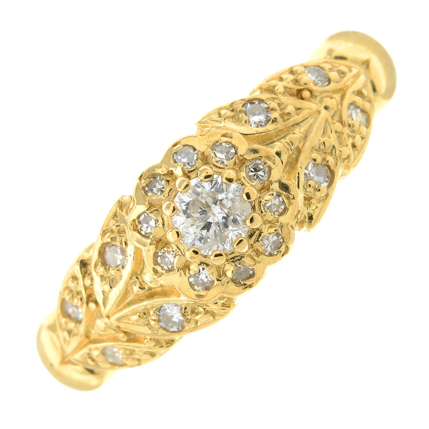 A 14ct gold vari-cut diamond foliate band ring.