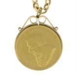 A 9ct gold mounted Krugerrand pendant, with chain.