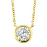 An 18ct gold brilliant-cut diamond single-stone pendant necklace.