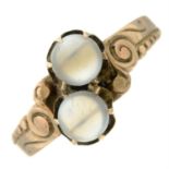 A 19th century 9ct gold moonstone two-stone ring, by Ripley Howland.