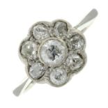 A mid 20th century old-cut diamond floral cluster ring.