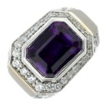 An 18ct gold synthetic purple sapphire and brilliant-cut diamond statement ring.