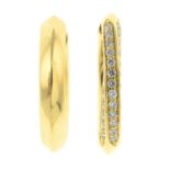 A single 18ct gold hinged hoop earring, together with a single 18ct gold brilliant-cut diamond