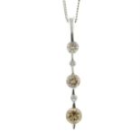 A 9ct gold brilliant-cut diamond five-stone drop pendant, with 9ct gold chain.