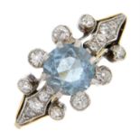 An aquamarine and single-cut diamond dress ring.