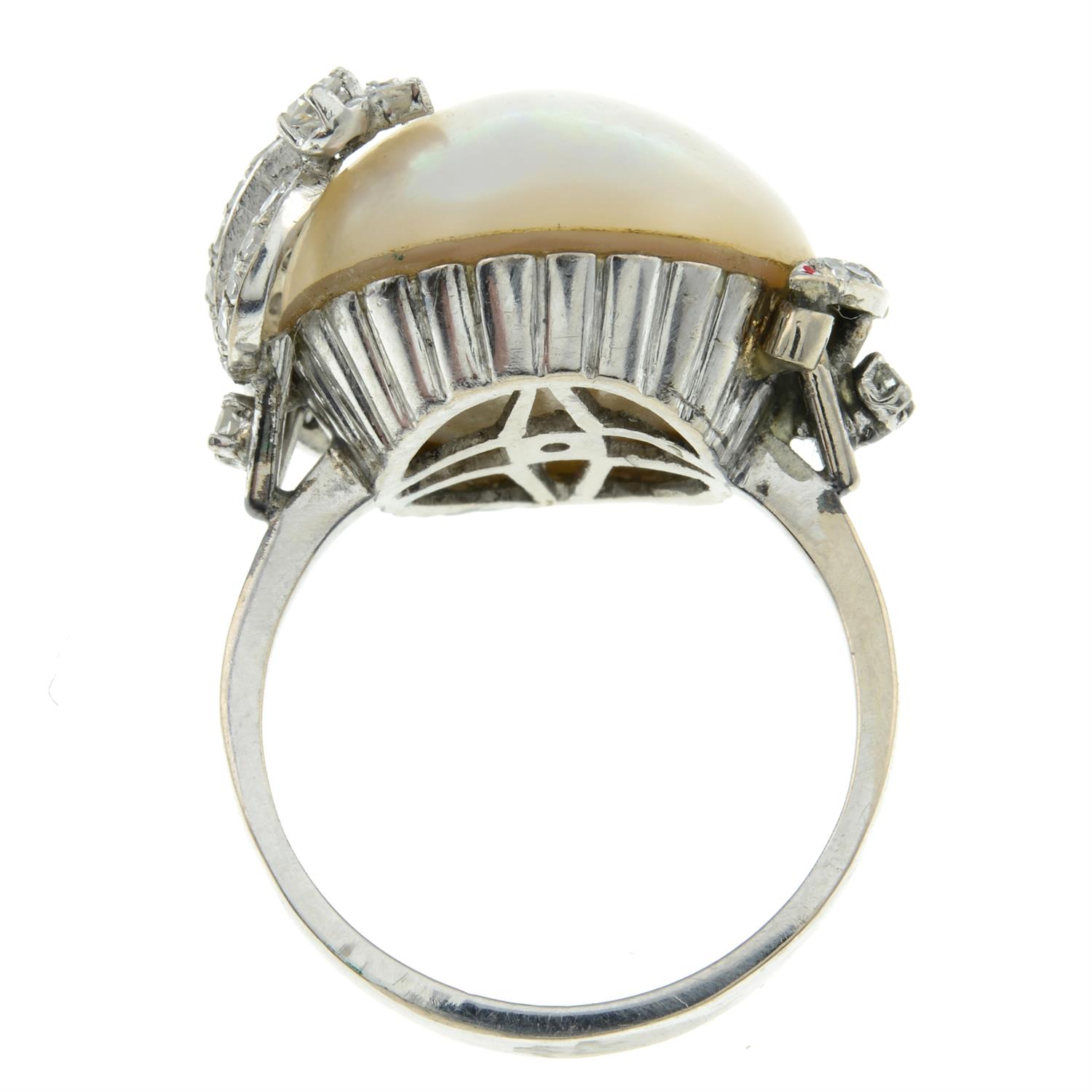 A mabe pearl dress ring, with single-cut diamond scrolling highlights. - Image 2 of 2