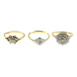 Three 9ct gold diamond rings.