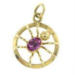 A mid 20th century spider pendant, with synthetic ruby highlight.