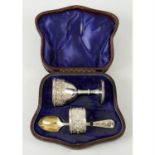 A mid-Victorian silver cased christening set.