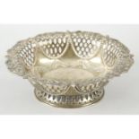 A late Victorian silver pierced oval pedestal dish.