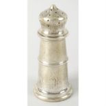 A George V hammered silver caster by Albert Edward Jones.