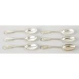 A set of four George IV silver teaspoons in Fiddle Thread Shell pattern, matched with two