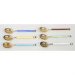 A set of Norwegian silver-gilt & guilloché enamel coffee spoons, by David Andersen.