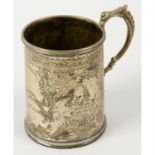 A late Victorian silver christening mug.