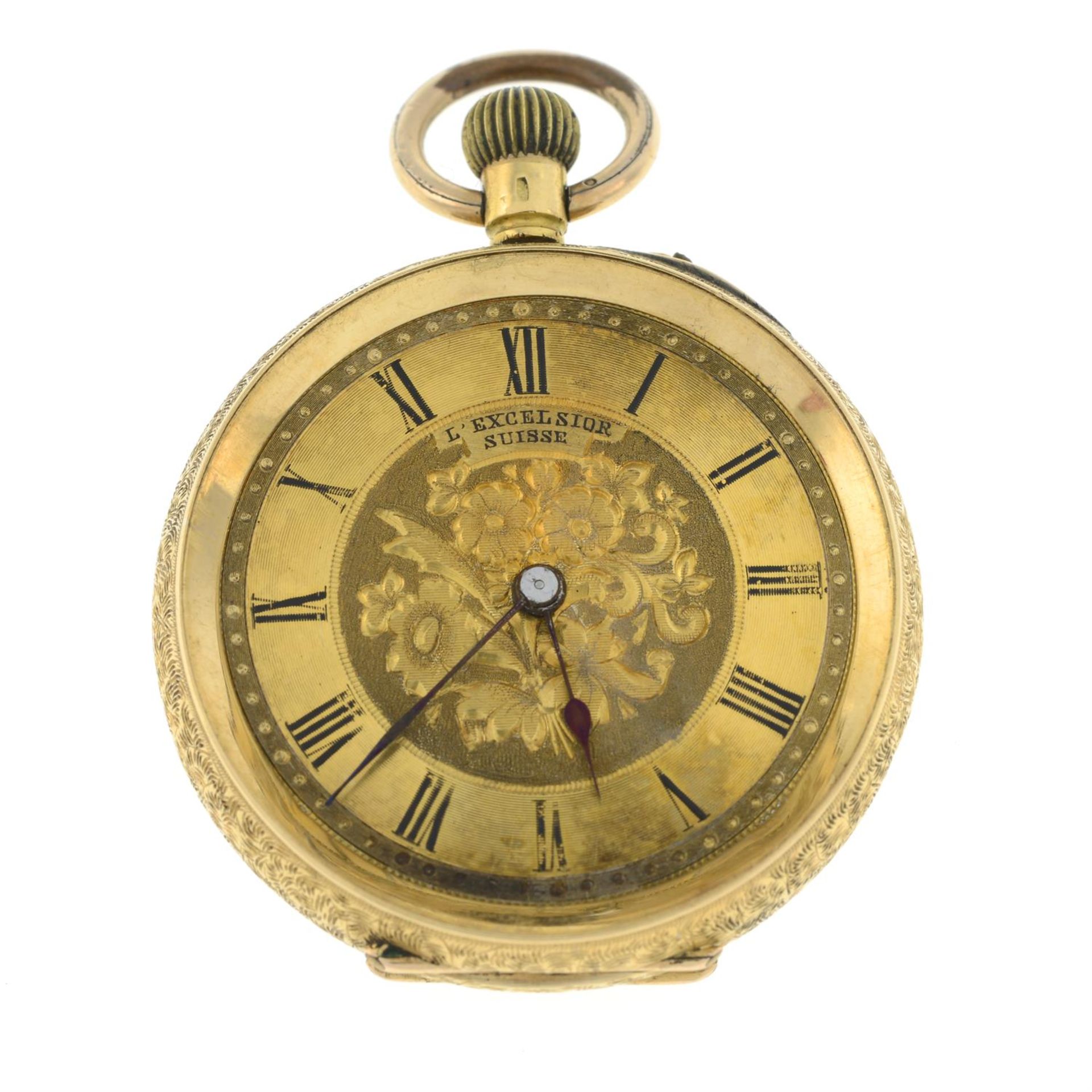 A late Victorian 18ct gold pocket watch, with floral engraving.