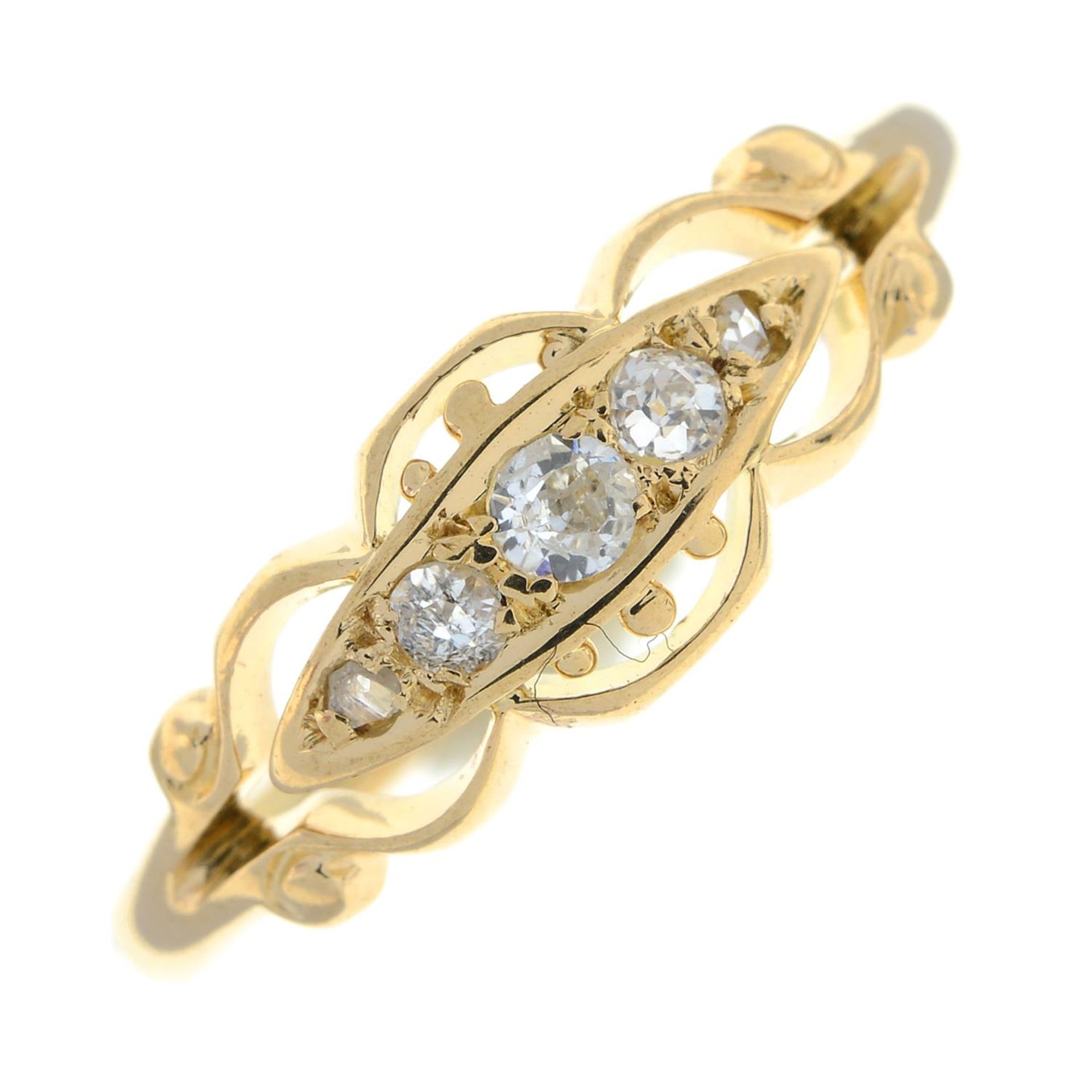 An Edwardian 18ct gold old-cut diamond five-stone ring.