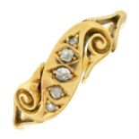 An early 20th century 18ct gold vari-cut diamond five-stone ring.