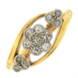 An early 20th century 18ct gold and platinum single-cut diamond floral cluster ring.
