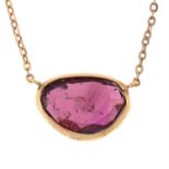 An 18ct gold pink tourmaline single-stone pendant, on chain.