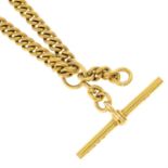 An early 20th century 9ct gold Albert chain, with suspended T-bar.
