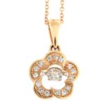 A brilliant-cut diamond floral pendant, with chain.