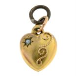 An Edwardian 9ct gold seed pearl heart-shape pendant.