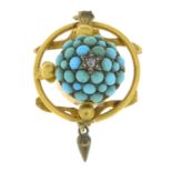 A late 19th century turquoise and rose-cut diamond pendant.