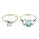 A 9ct gold cubic zirconia single-stone ring and a 9ct gold blue topaz and cubic zirconia