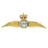 A 9ct gold rose-cut diamond and vari-hue enamel Royal Air Force sweetheart brooch.