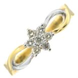 A brilliant-cut diamond bi-colour floral cluster ring.