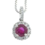 An 18ct gold ruby and brilliant-cut diamond pendant, with chain.