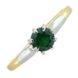A mid 20th Century 18ct gold and platinum green gem single-stone ring.