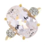 A 14ct gold morganite single-stone ring, with diamond cluster shoulders.