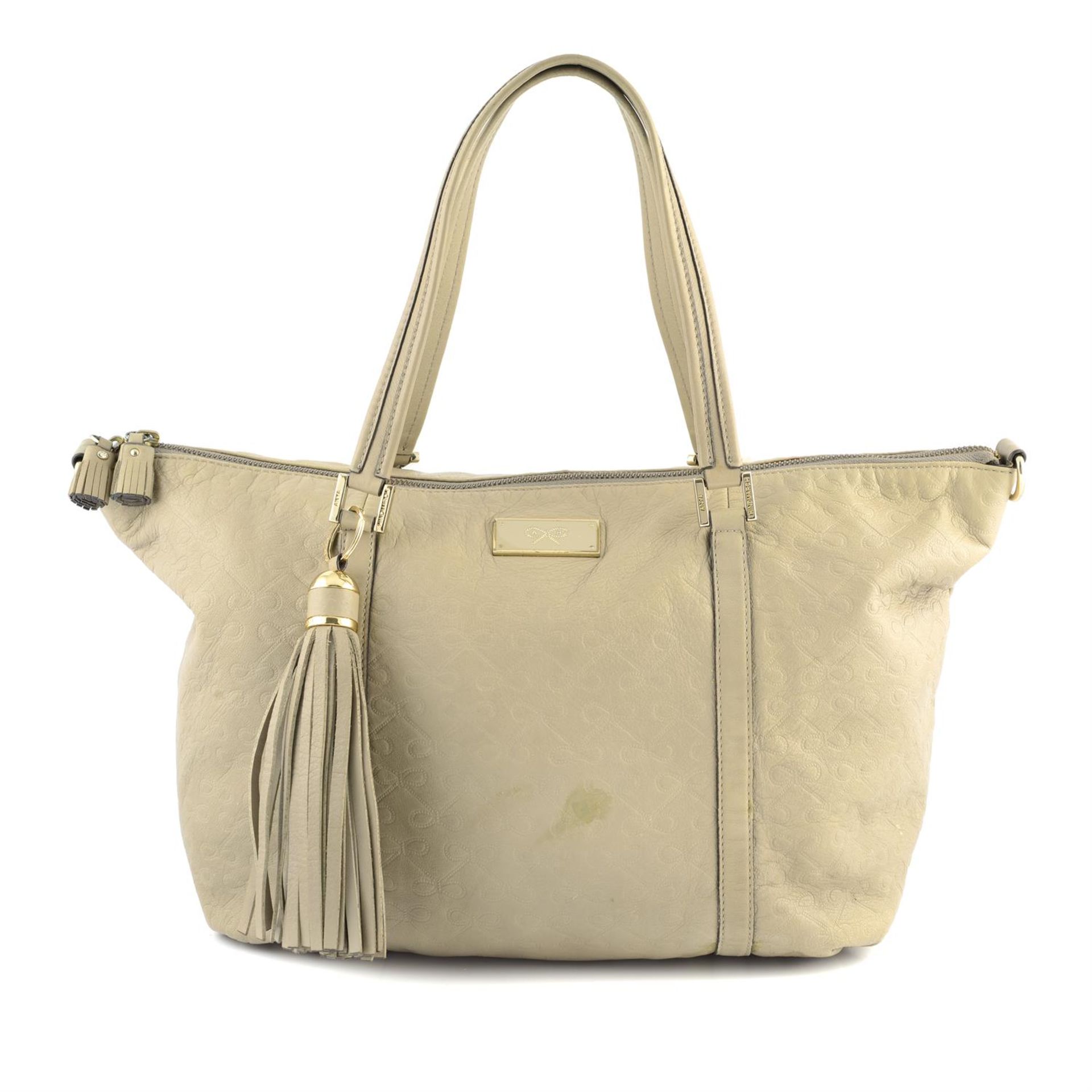 ANYA HINDMARCH - a beige embossed leather shoulder bag.