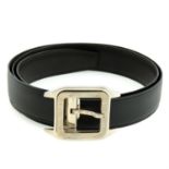 CARTIER - a black leather Santos belt.