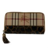 BURBERRY - A Horseferry check and leopard print leather zippy wallet.