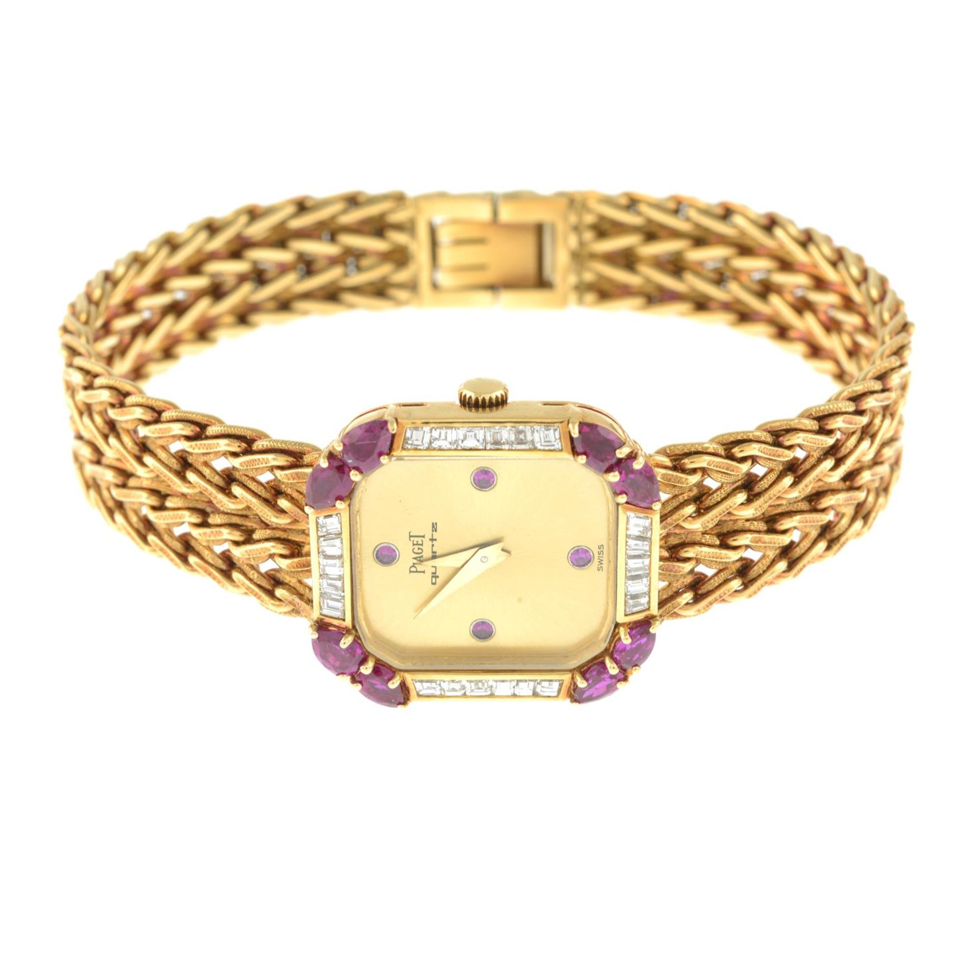 An 18ct gold ruby and calibre-cut diamond wristwatch, by Piaget. - Bild 2 aus 4