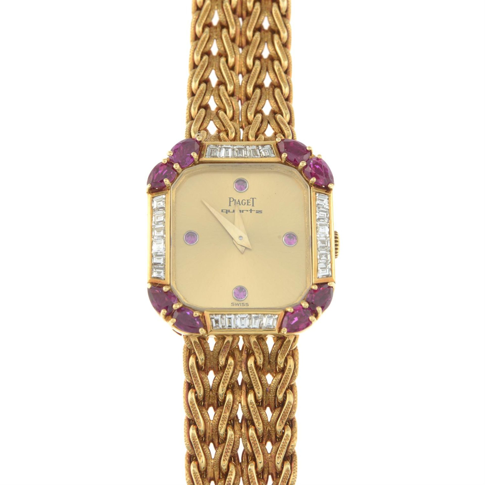 An 18ct gold ruby and calibre-cut diamond wristwatch, by Piaget. - Bild 4 aus 4