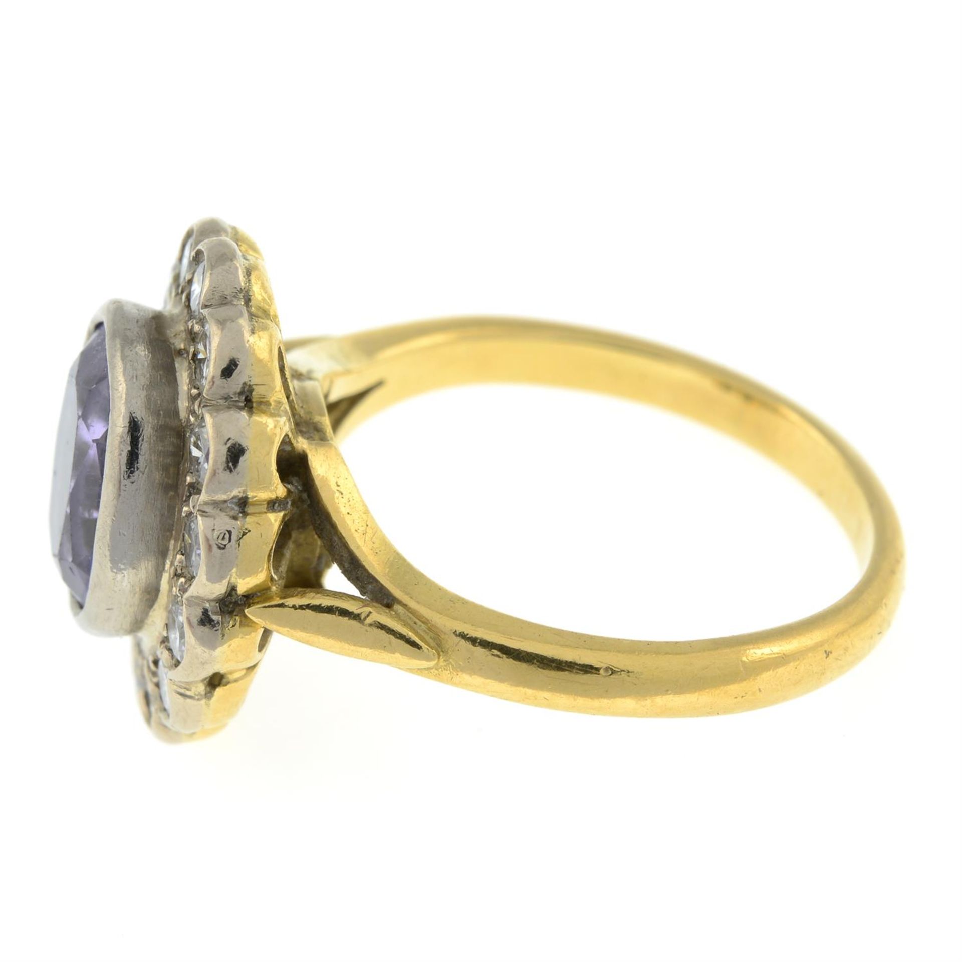 An 18ct gold Sri Lankan colour-change sapphire and brilliant-cut diamond cluster ring. - Image 4 of 5